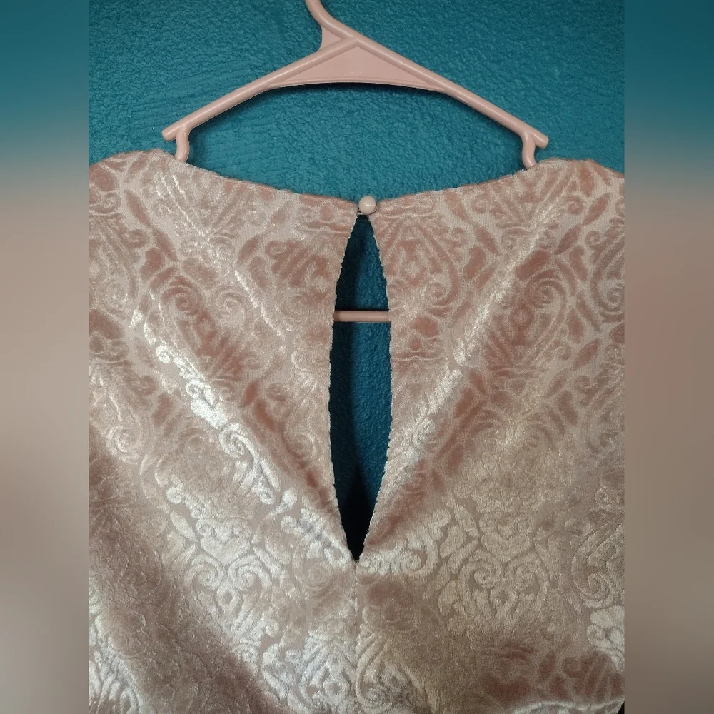 Y2K Self Esteem Fairy Barbie Dusty Baby Pink Velvet Open Back Scrunched Blouse - Picture 6 of 7